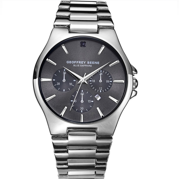 Geoffrey Beene Blue Sapphire Chronograph Bracelet Watch 42mm Silver Bundled - Picture 2 of 8